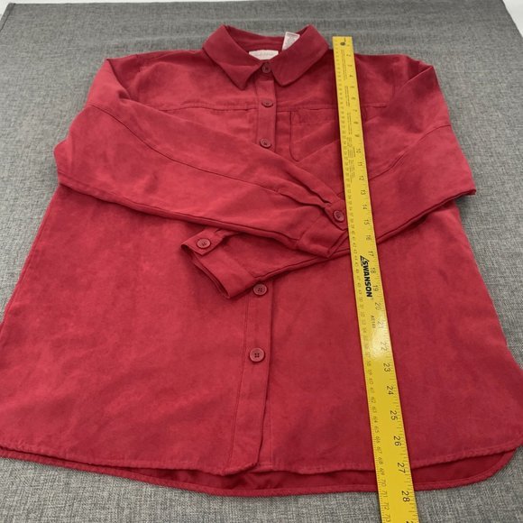 Studio Works Women's Red Button Down Blouse Suede Material Medium 100% Polyester - Picture 5 of 15